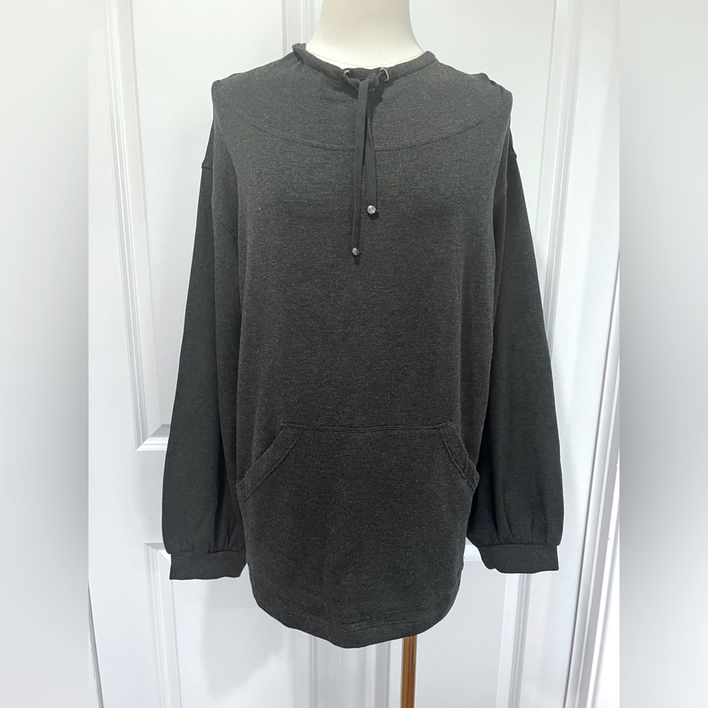 Max Studio Charcoal Gray Hooded Pullover Sweatshirt